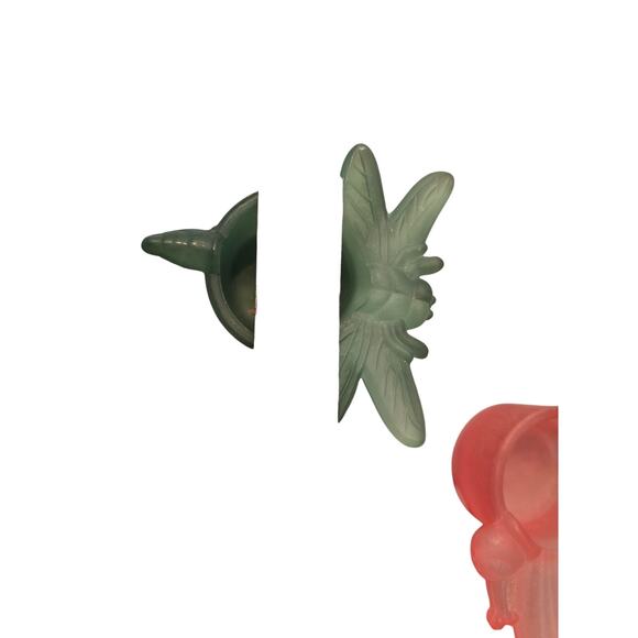 Set of 2 small Frosted Glass Votive Candle holder Green Dragonfly Pink Butterfly - Picture 4 of 6